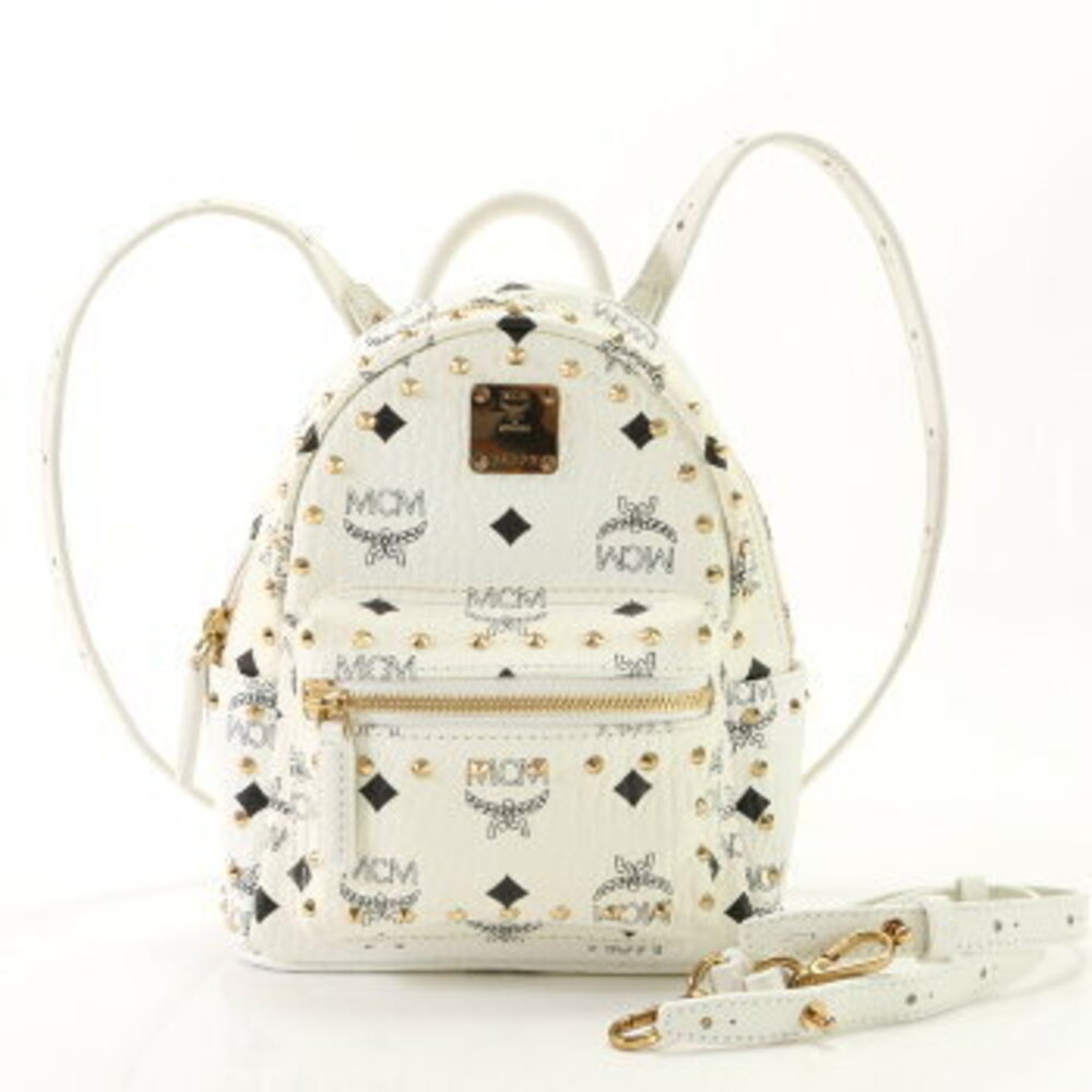 MCM Visetos Studded Backpack Shoulder Bag Handbag EHM
